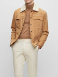 Suede Leather jacket Men's Goat - Boa Collar & Patch Pockets - Stylish Outerwear - Leather Jacketss
