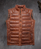 Tyler Brown Leather Puffer Vest - Leather Jacketss