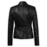 Anna Two-Button Black Leather Blazer - Leather Jacketss