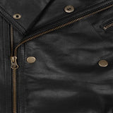 Felix Black Leather Biker Jacket with Notched Collar - Leather Jacketss