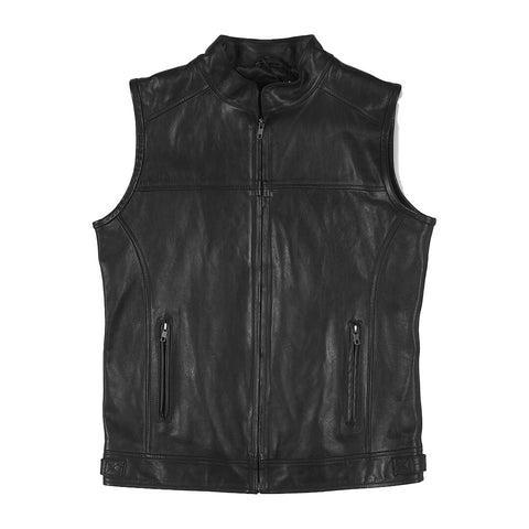 Bruce Black Leather Biker Vest - Leather Jacketss