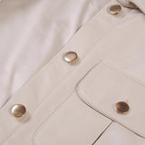 Elizabeth Beige Cropped Leather Jacket with Flap Pockets - Leather Jacketss