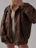 Women Handmade Oversize Bomber Lambskin Soft Real Leather Jacket | Women Casual Wear Oversize Genuine brown Leather Jacket, ladies jacket - Leather Jacketss