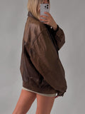 Women Handmade Oversize Bomber Lambskin Soft Real Leather Jacket | Women Casual Wear Oversize Genuine brown Leather Jacket, ladies jacket - Leather Jacketss