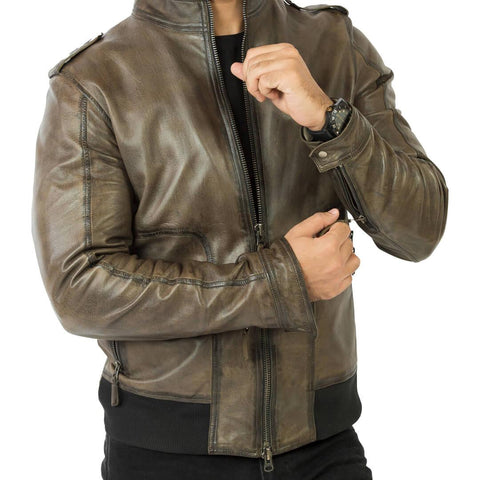 Carl Grey Leather Racer Jacket - Leather Jacketss