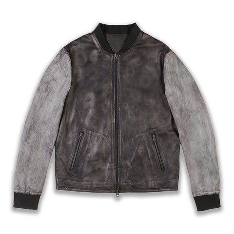 Charles Distressed Grey Leather Varsity Jacket - Leather Jacketss