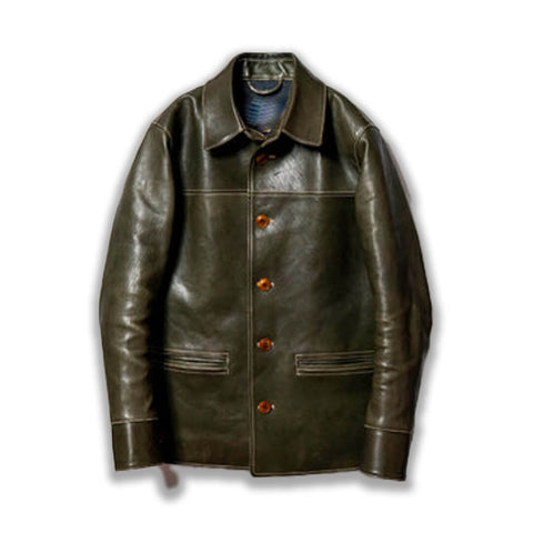 Lawrence Olive Green Leather Horse Car Coat - Leather Jacketss