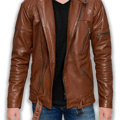 Jacob Brown Quilted Motorcycle Leather Jacket - Leather Jacketss