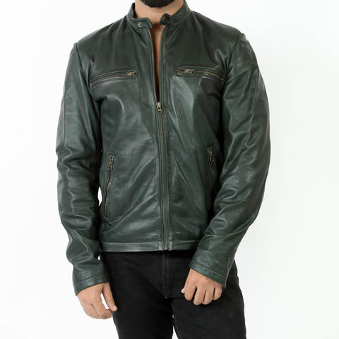 Emil Green Racer Leather Jacket - Leather Jacketss