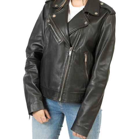 Evelyn Black Motorcycle Leather Jacket - Leather Jacketss