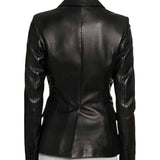 Jennifer Two-Button Black Leather Blazer - Leather Jacketss