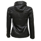 Hallen Black Leather Biker Hooded Jacket - Leather Jacketss