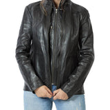 Hallen Black Leather Biker Hooded Jacket - Leather Jacketss