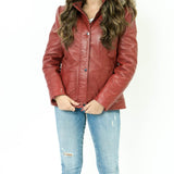 Daisy Red Leather Hooded Jacket - Leather Jacketss
