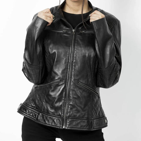 Isabel Black Quilted Leather Biker Jacket - Leather Jacketss