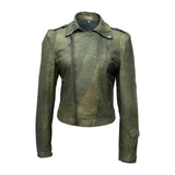 Jette Vintage Distressed Green Leather Jacket - Leather Jacketss