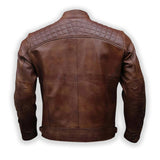 Rowan Brown Quilted Leather Racer Jacket - Leather Jacketss