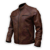 Rowan Brown Quilted Leather Racer Jacket - Leather Jacketss