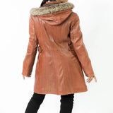 Jane Brown Long Leather Coat with Detachable Shearling Hood - Leather Jacketss
