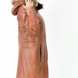 Jane Brown Long Leather Coat with Detachable Shearling Hood - Leather Jacketss