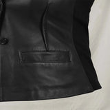 Emily Black Stretch Cropped Leather Blazer - Leather Jacketss