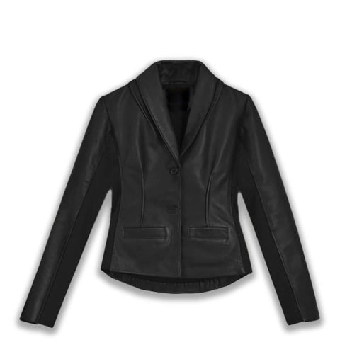 Emily Black Stretch Cropped Leather Blazer - Leather Jacketss