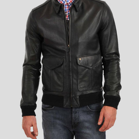 David Black Leather Bomber Jacket - Leather Jacketss