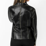 Petria Black Single-Button Leather Blazer - Leather Jacketss