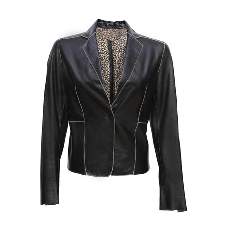 Petria Black Single-Button Leather Blazer - Leather Jacketss