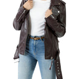 Pia Belted Motorcycle Burgundy Leather Jacket - Leather Jacketss