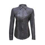 Rita Steel Grey Leather Shirt Jacket - Leather Jacketss