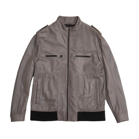 Robert Grey Leather Bomber Jacket - Leather Jacketss