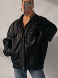90's Look Vintage Oversized Straight Black Bomber Jacket, Old School Jacket woman - Leather Jacketss