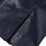 Zoey Navy Blue Collarless Leather Jacket - Leather Jacketss