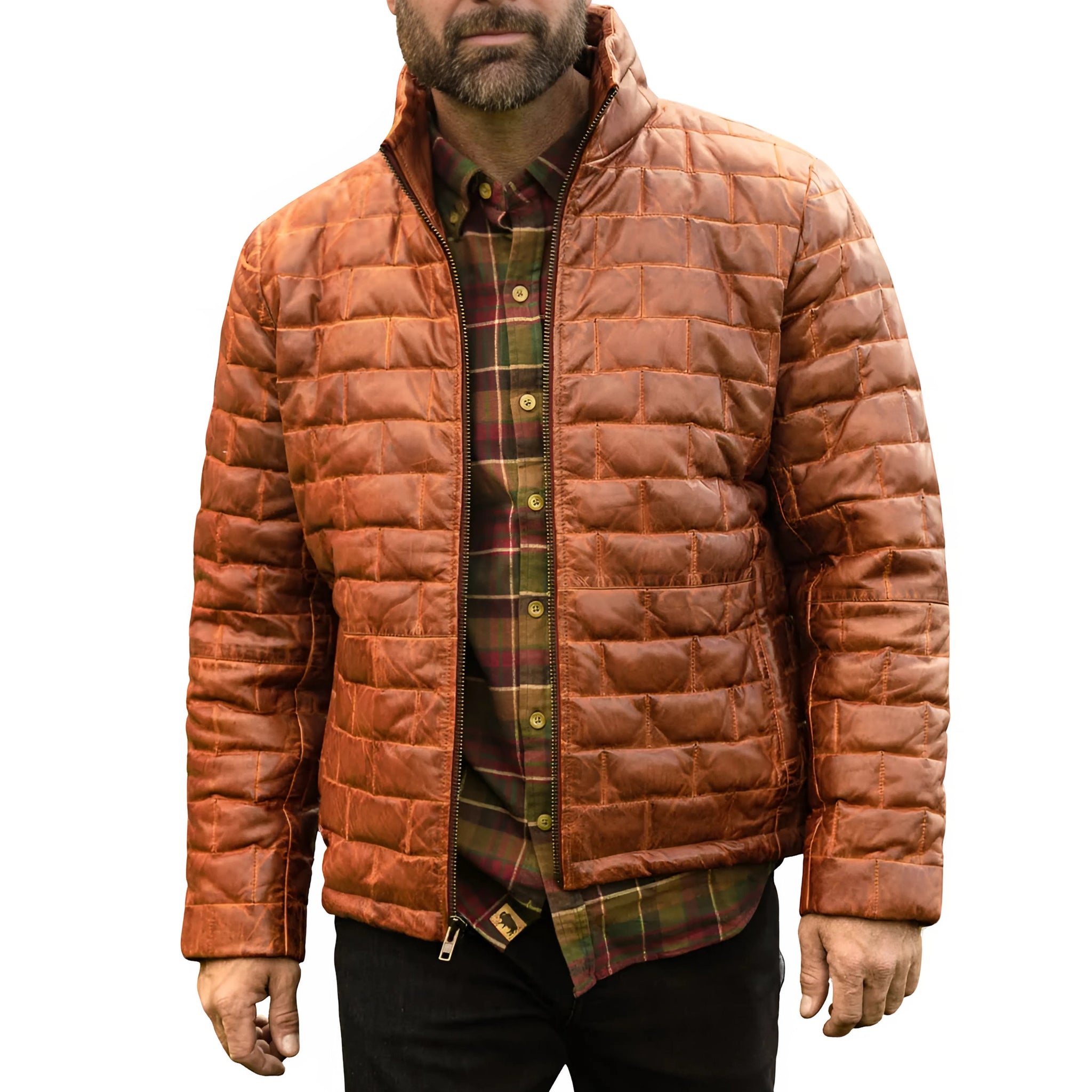 Quilted Leather Jackets - Men's Leather Puffer Jacket