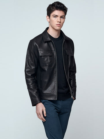 Men's double pocket Leather jacket black - Leather Jacketss