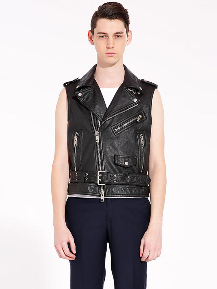 Men's Black Leather vest - Leather Jacketss