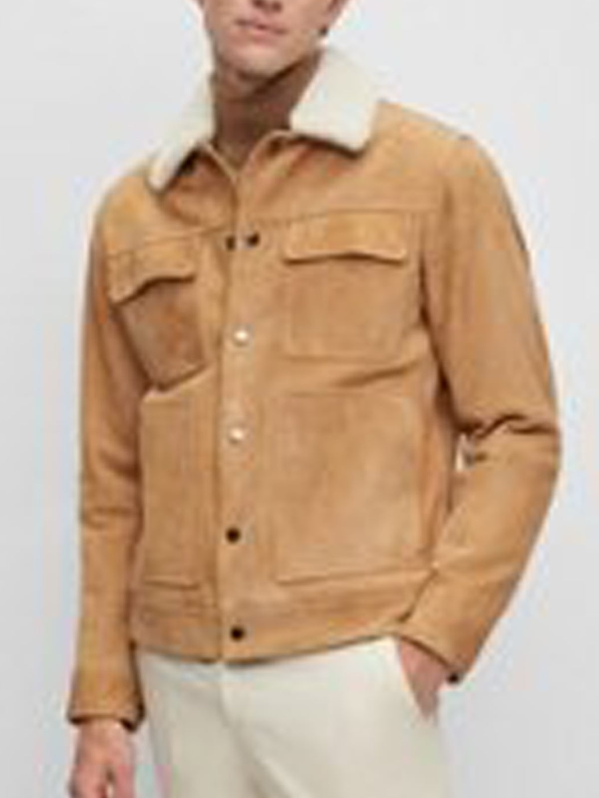 Suede Leather jacket Men's Goat - Boa Collar & Patch Pockets - Stylish Outerwear - Leather Jacketss