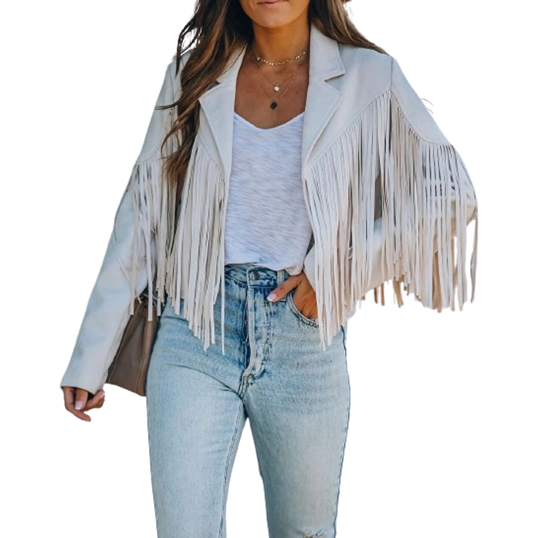 Bohemian Fringe Suede Leather Jacket for Women, - Leather Jacketss