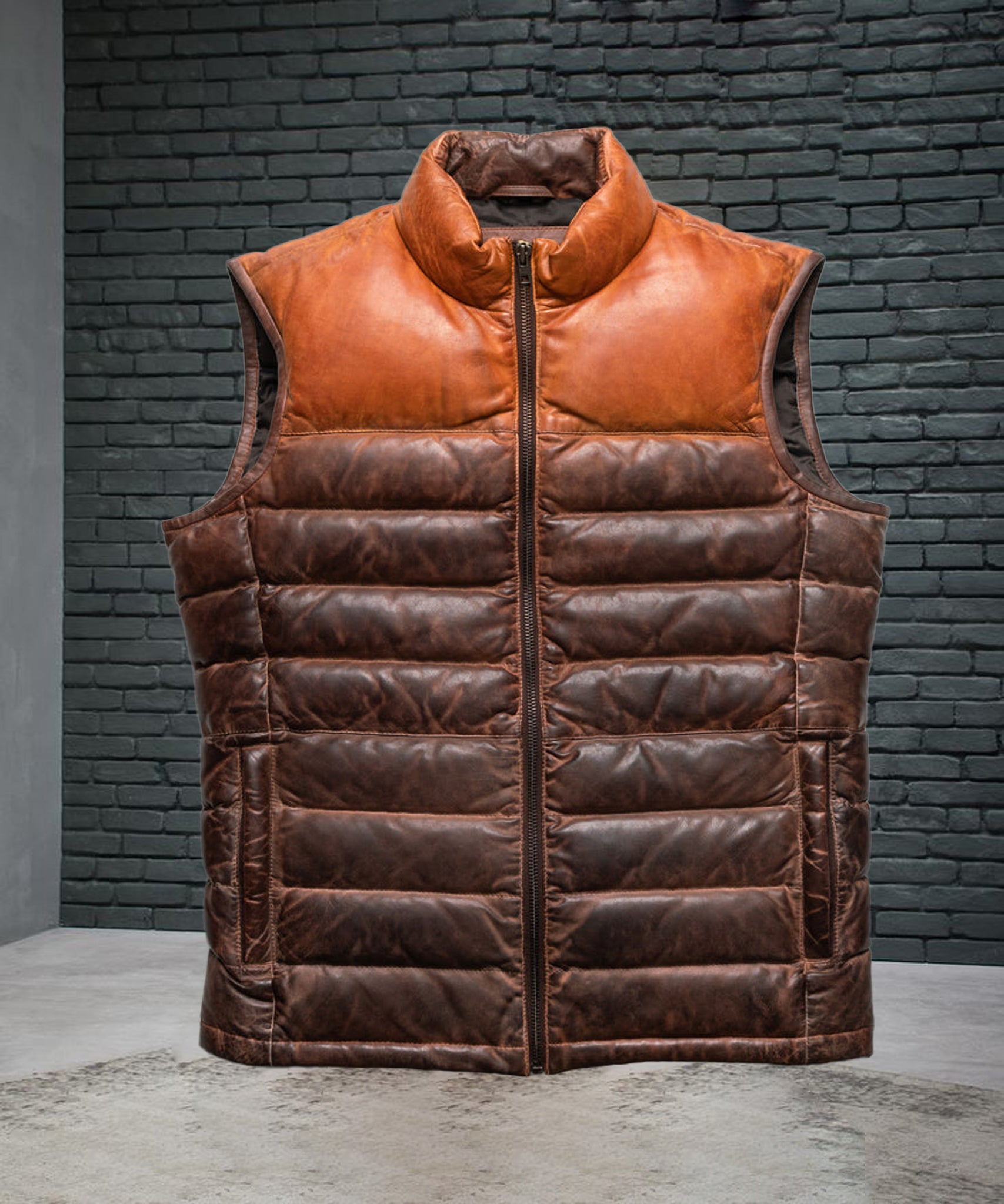 Tyler Brown Leather Puffer Vest - Leather Jacketss