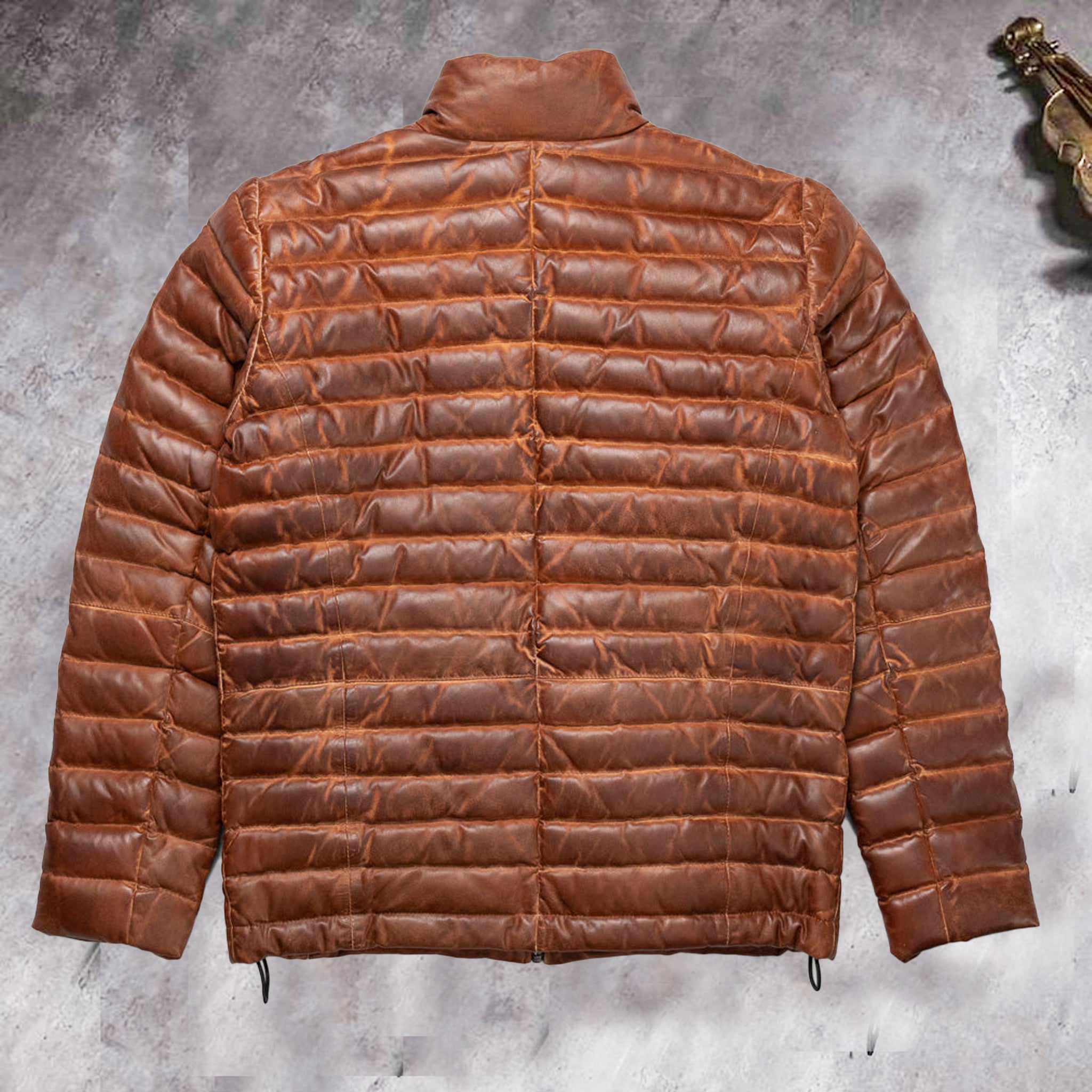 Men's Brown Leather Puffer Jacket