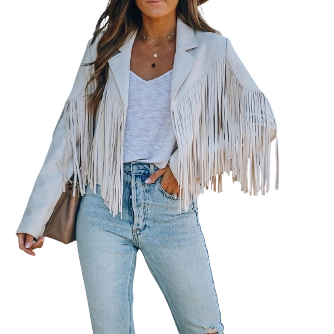 Bohemian Fringe Suede Leather Jacket for Women, - Leather Jacketss