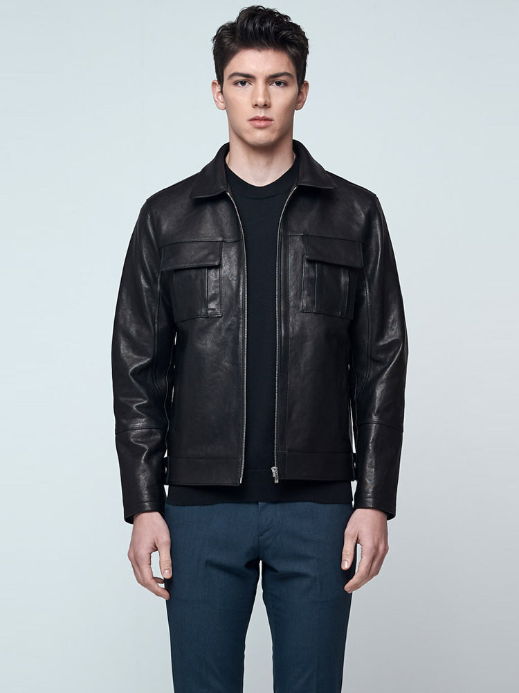 Men's double pocket Leather jacket black - Leather Jacketss