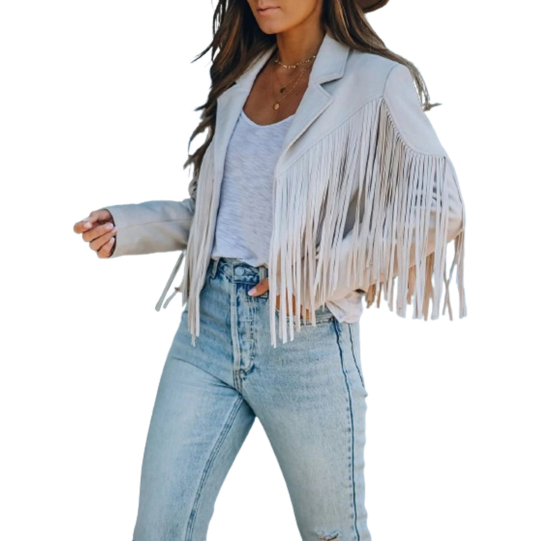 Bohemian Fringe Suede Leather Jacket for Women, - Leather Jacketss