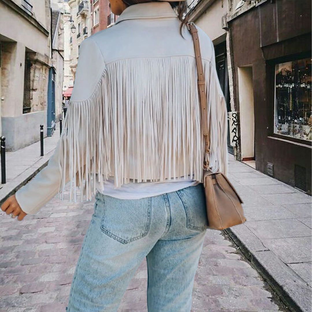 Bohemian Fringe Suede Leather Jacket for Women, - Leather Jacketss