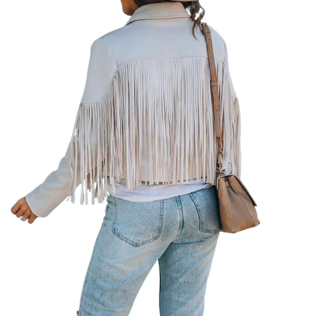 Bohemian Fringe Suede Leather Jacket for Women, - Leather Jacketss