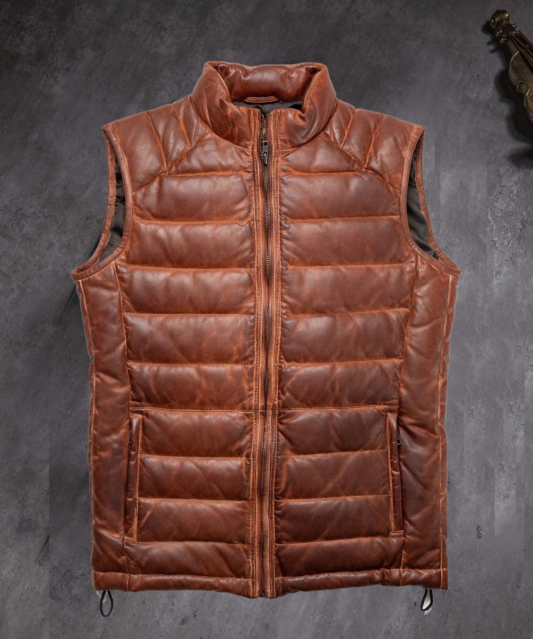 Tyler Brown Leather Puffer Vest - Leather Jacketss