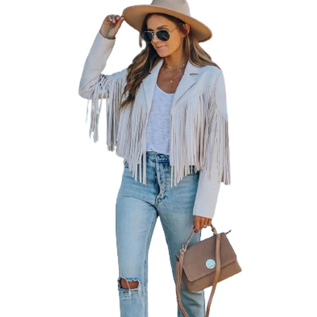 Bohemian Fringe Suede Leather Jacket for Women, - Leather Jacketss