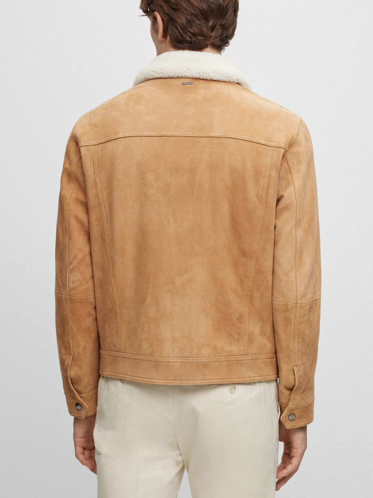 Suede Leather jacket Men's Goat - Boa Collar & Patch Pockets - Stylish Outerwear - Leather Jacketss