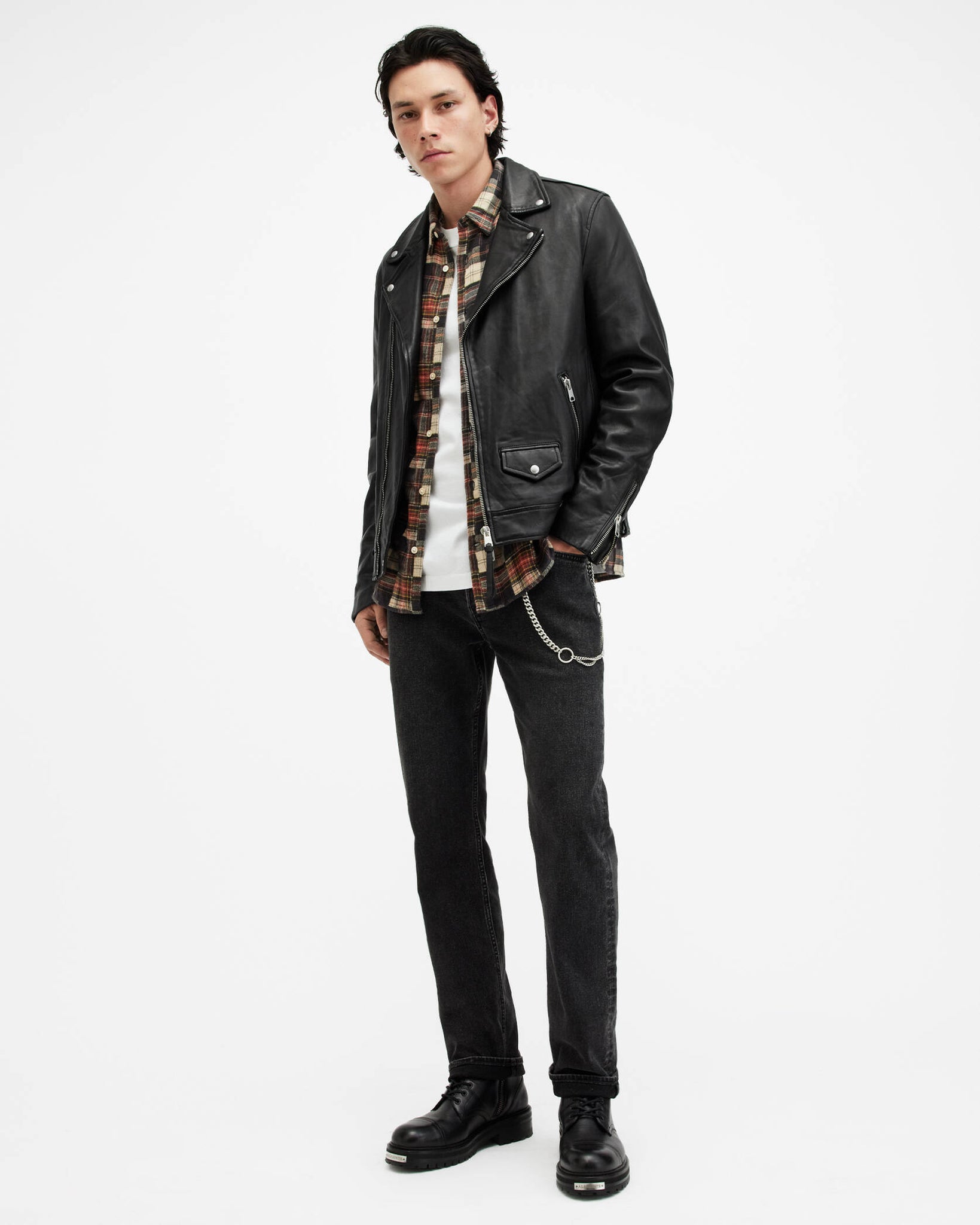 Milo Asymmetric Zip Leather Biker Jacket